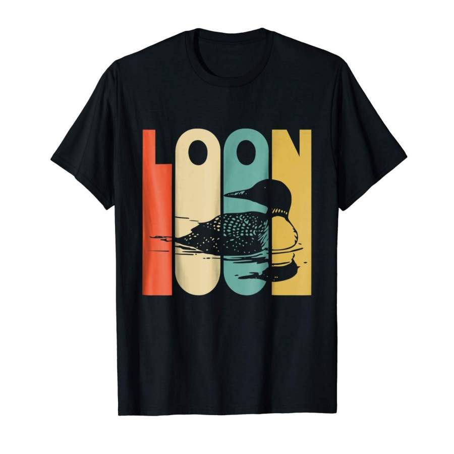 Vintage Style Loon Silhouette T-Shirt Men Printed T-Shirt Short Sleeve T-Shirt