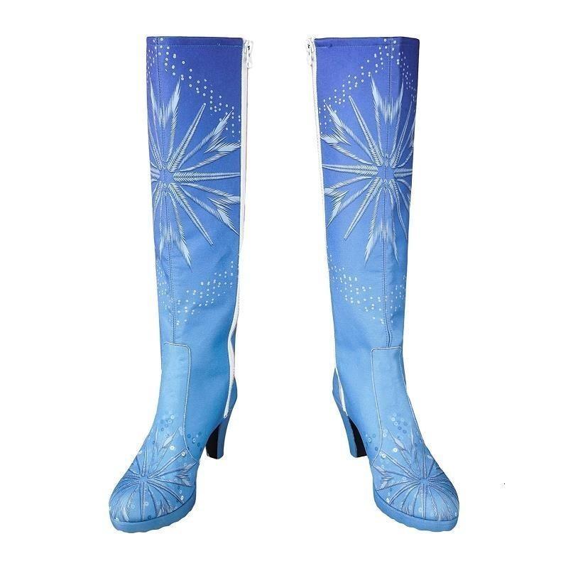 Queen Elsa Costume Snow Ice Princess Anna Froze 2 Costume Cosplay Adult Shoes Boots Halloween Knee-High High Heel Girl Custom
