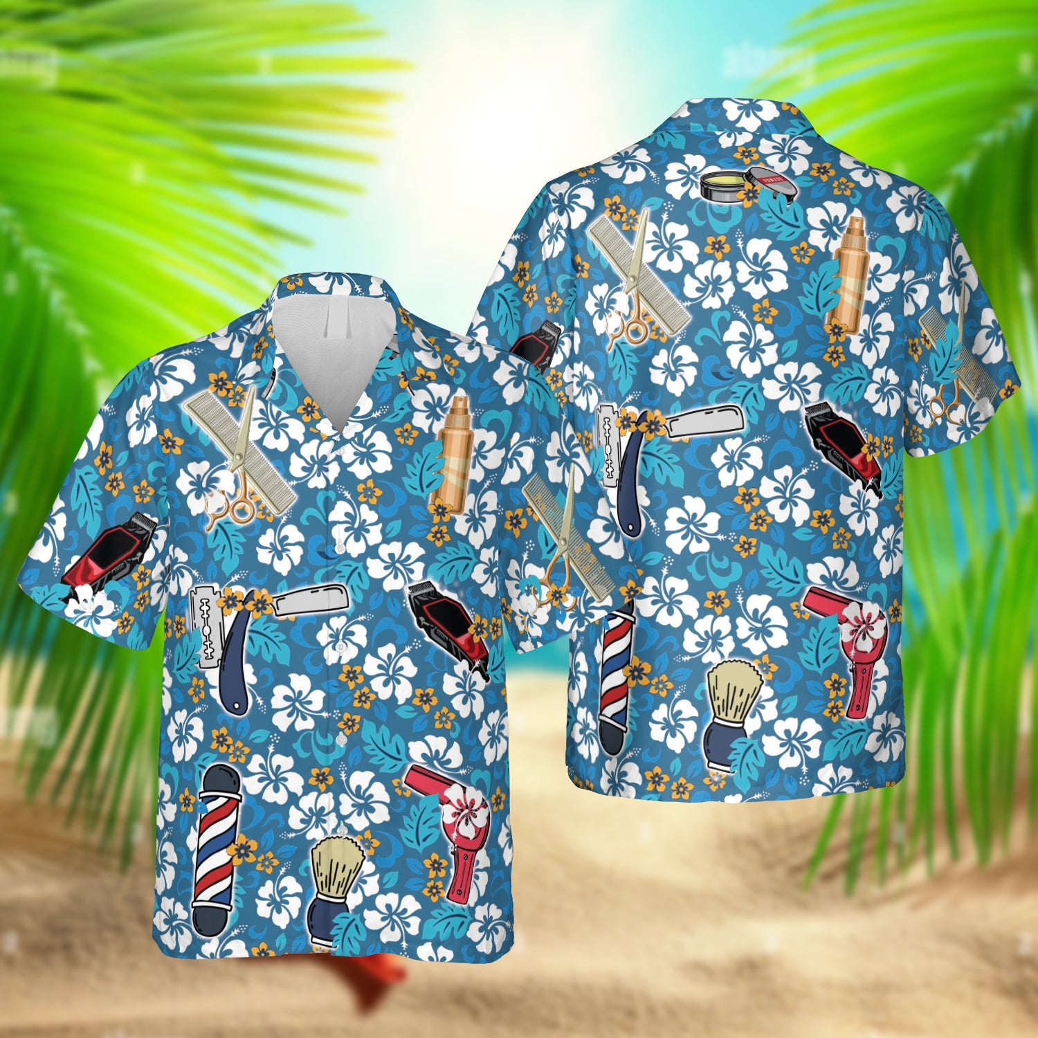 Blue Barber Hawaiian Hairdresser Summer Shirt Ha8