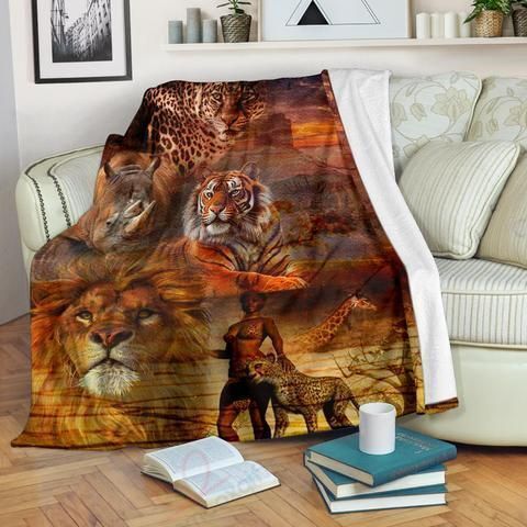 African Culture Animals With People GS-CL-DT0304 Fleece Blanket