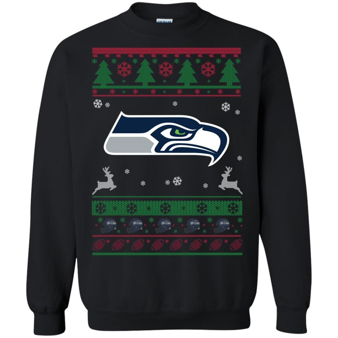 Seattle Seahawks Logo Football Teams Ugly Christmas Sweater Unisex Crewneck Pullover Sweatshirt