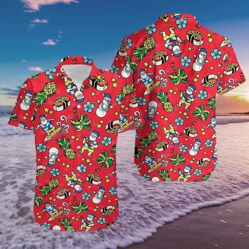 Order Santa Claus Playing Guitar Pineapple Red Hawaii Shirts Ha3668