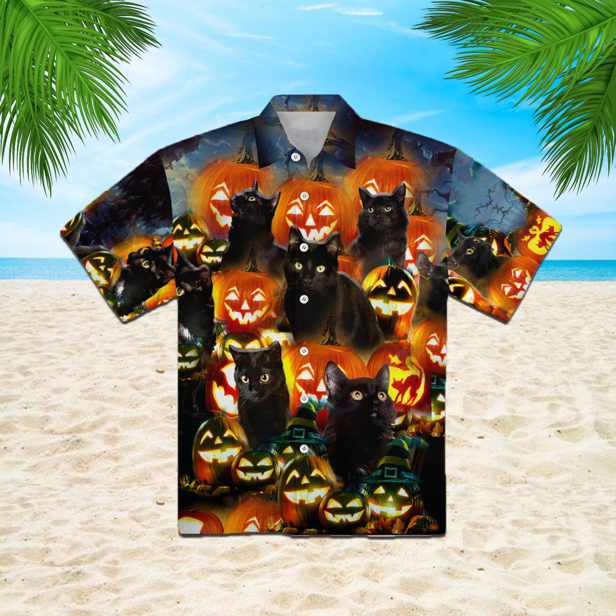 Oragontee Halloween Pumkin Black Cats Hawaiian Shirt | For Men & Women | Adult | Wt1156