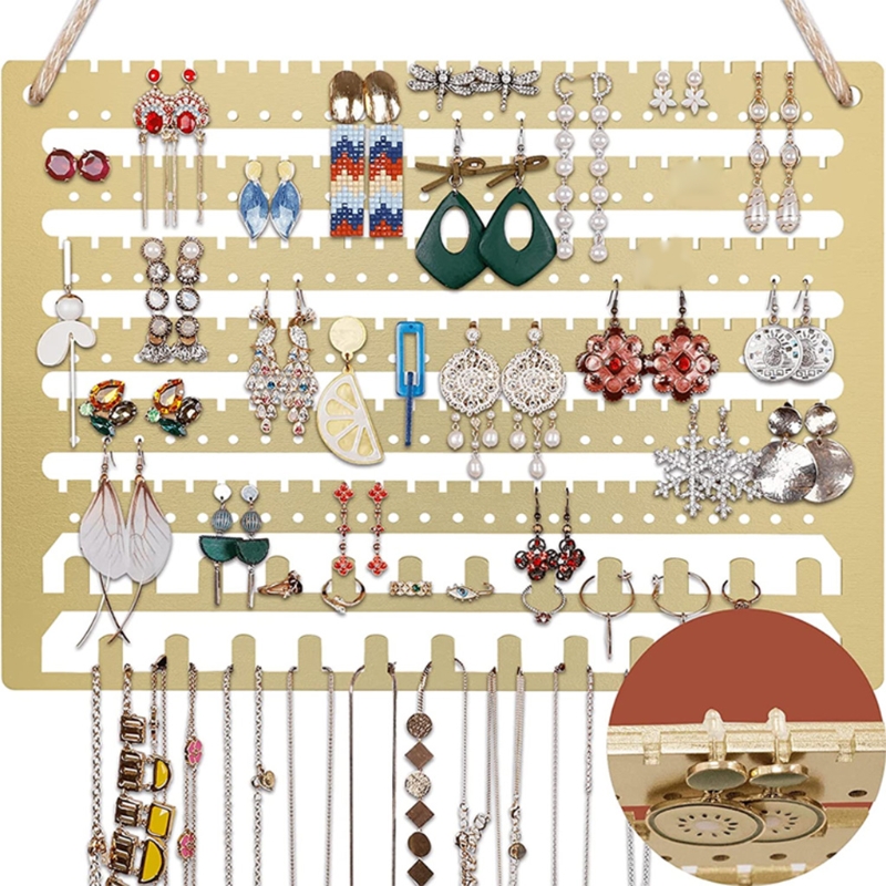 Wooden Hanging Jewelry Organizer Wall Mounted Necklace Earrings Display Stand alx