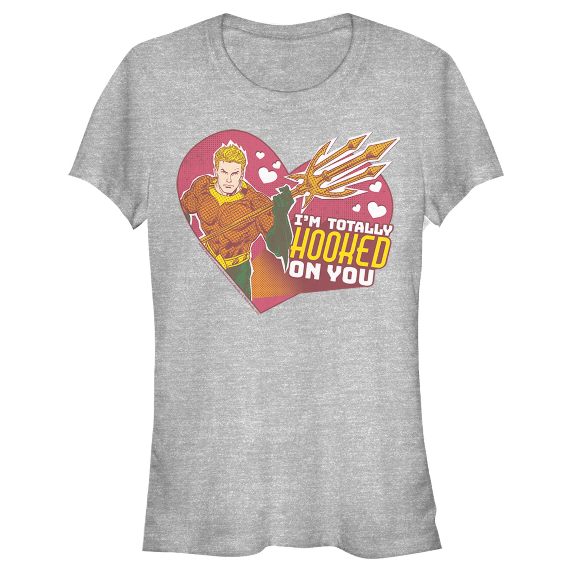 Junior’S Justice League Valentine’S Day Aquaman I’M Totally Hooked On You T-Shirt