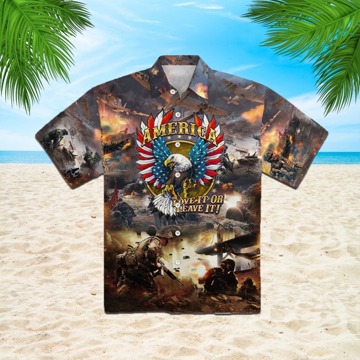 Veteran Eagle American Hawaii Unisex Print Aloha Short Sleeve Casual Shirt Ha72874