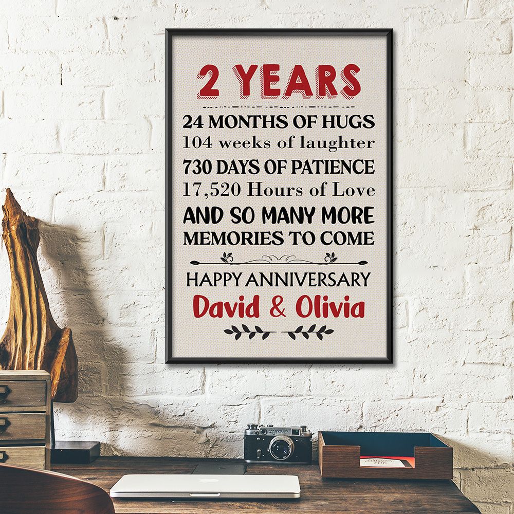 Personalized Names 2Nd Wedding Anniversary Gifts Poster For Couple, Husband & Wife, Her, Him
