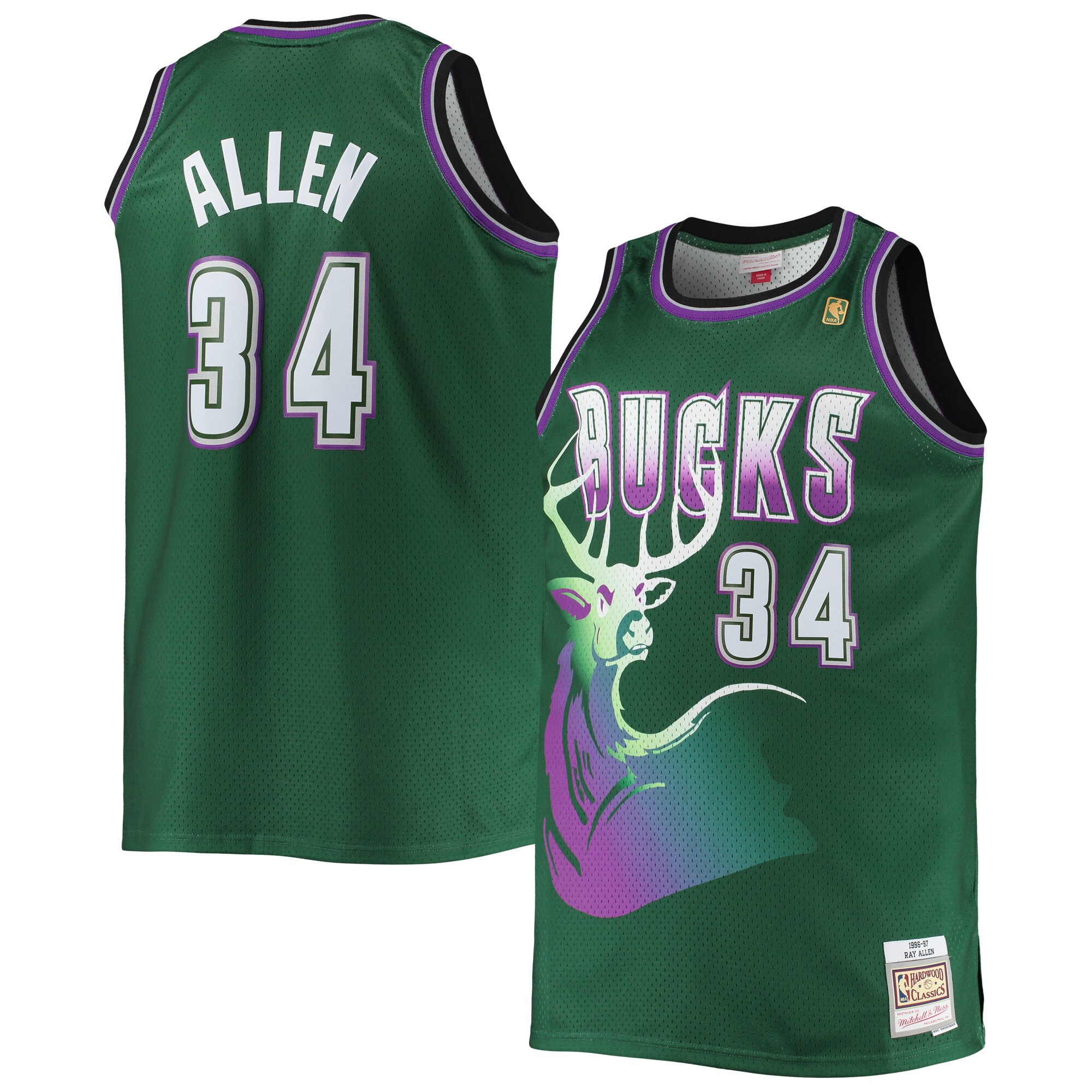 Ray Allen Milwaukee Bucks Mitchell & Ness Big & Tall 1996/97 Hardwood Classics Swingman Jersey – Hunter Green