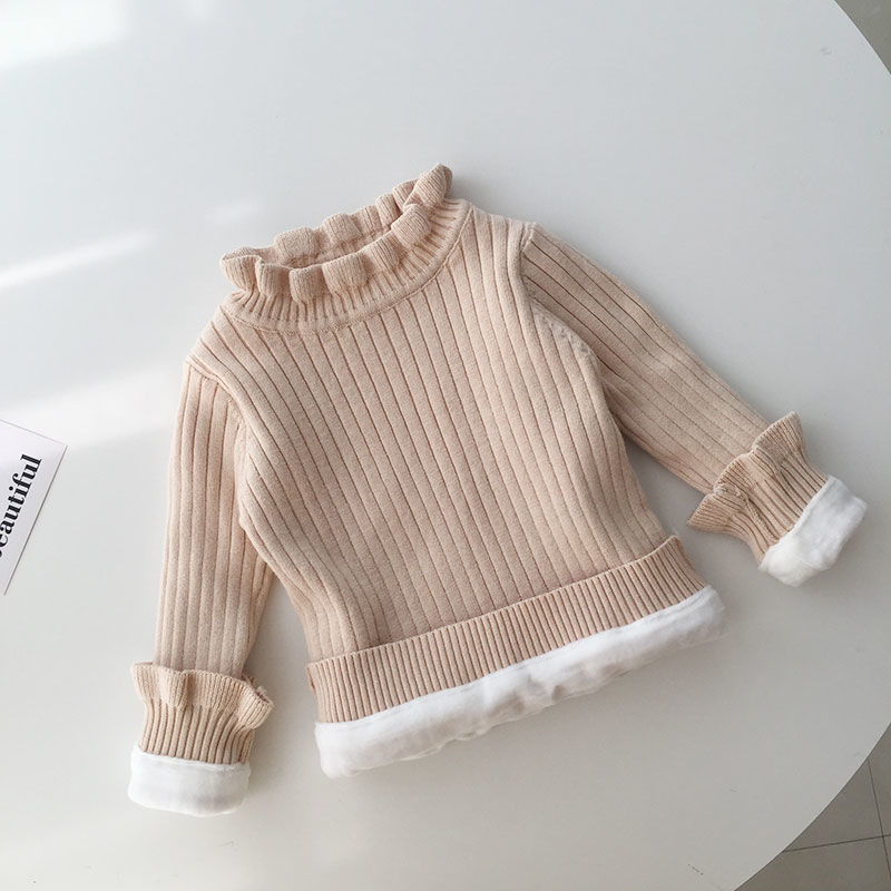 Winter Baby Fleece Sweater Warm Pullover Top Soft Wool Clothing For Boys Girls Solid Color Thick Knitted Sweater Bottoming Shirt alx