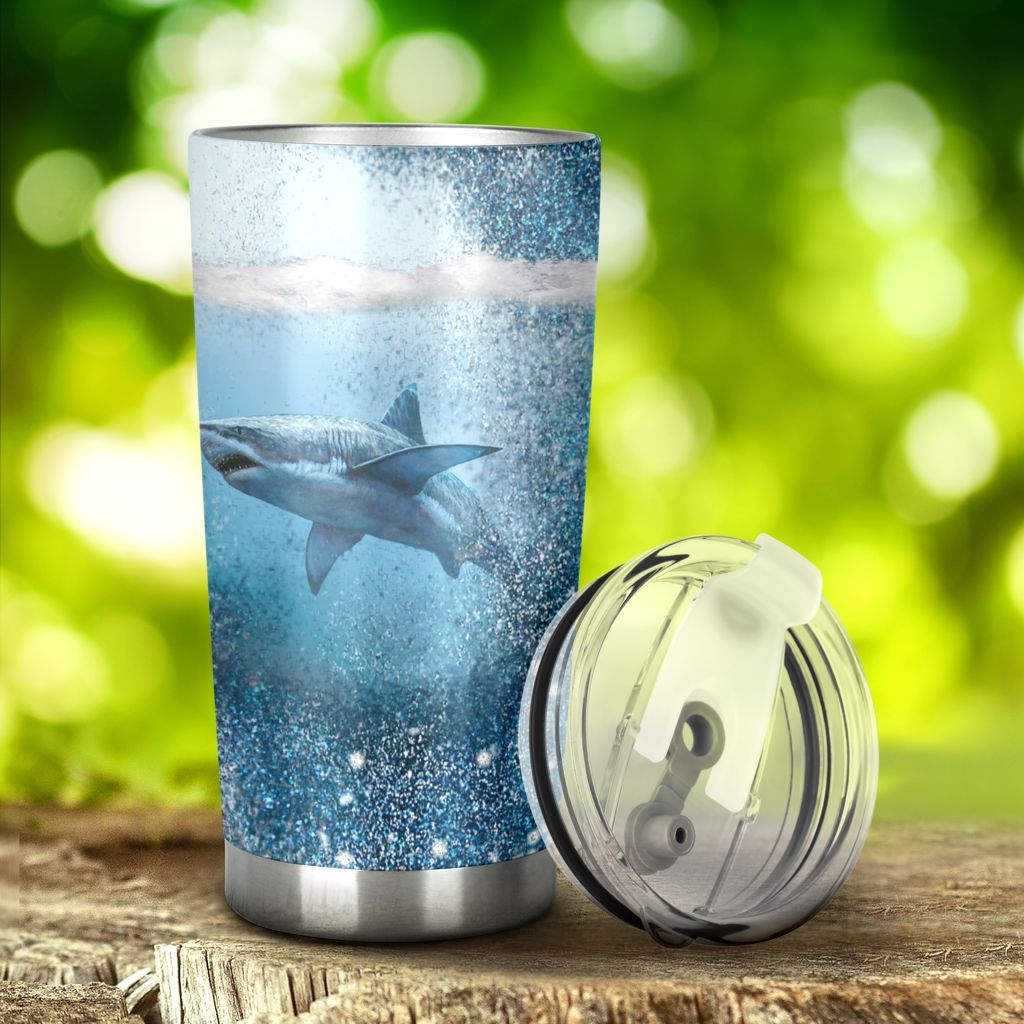 Shark Glitter Ocean Tumbler Stainless Steel Tumbler, Tumbler Cups For Coffee/Tea, Great Customized Gifts For Birthday Christmas Thanksgiving, Anniversary