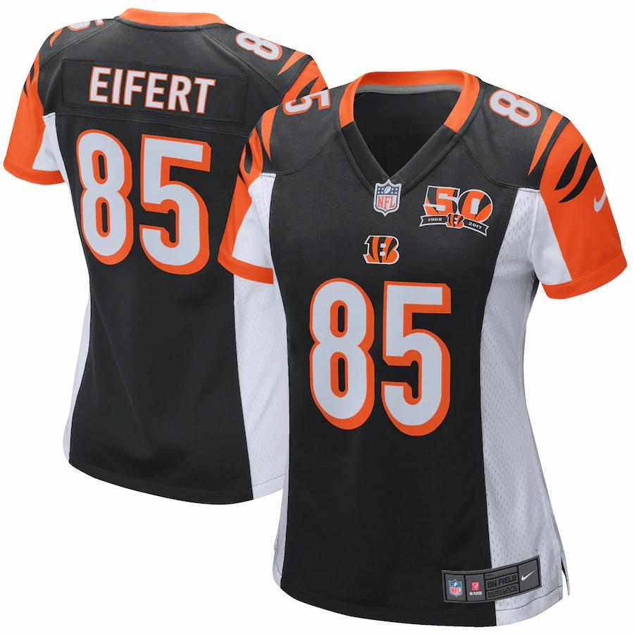 Tyler Eifert Cincinnati Bengals Nike Womens 50th Anniversary Patch Game Jersey – Black