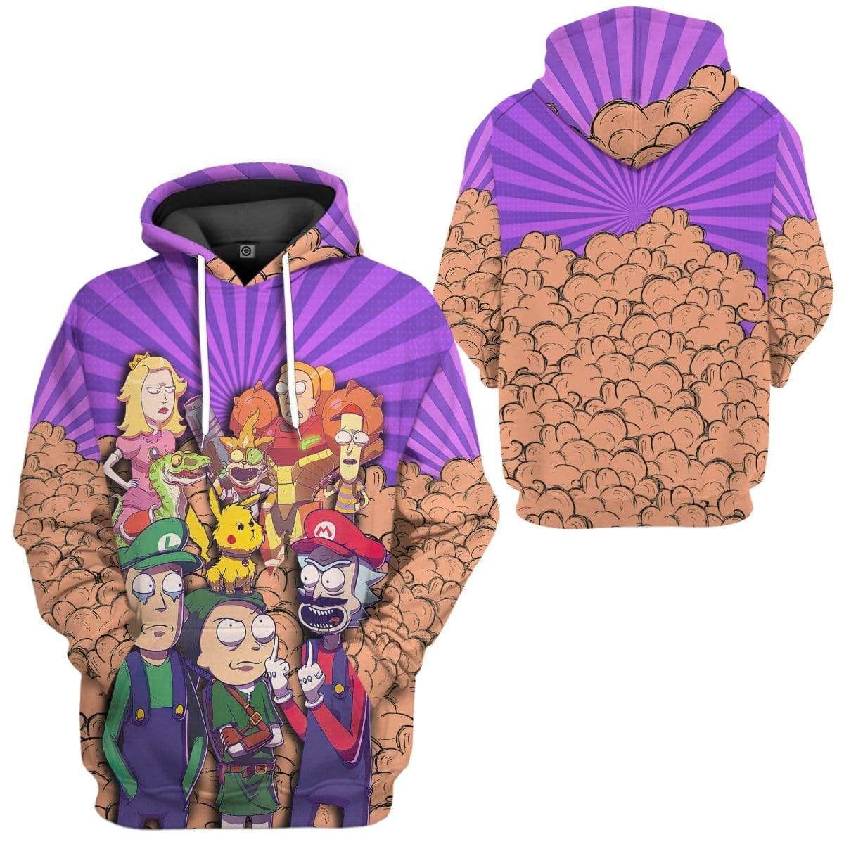 Unifinz Rick And Morty Hoodie Rick And Morty Mario Brother Crossover Purple Hoodie Apparel Adult Women Men 2022