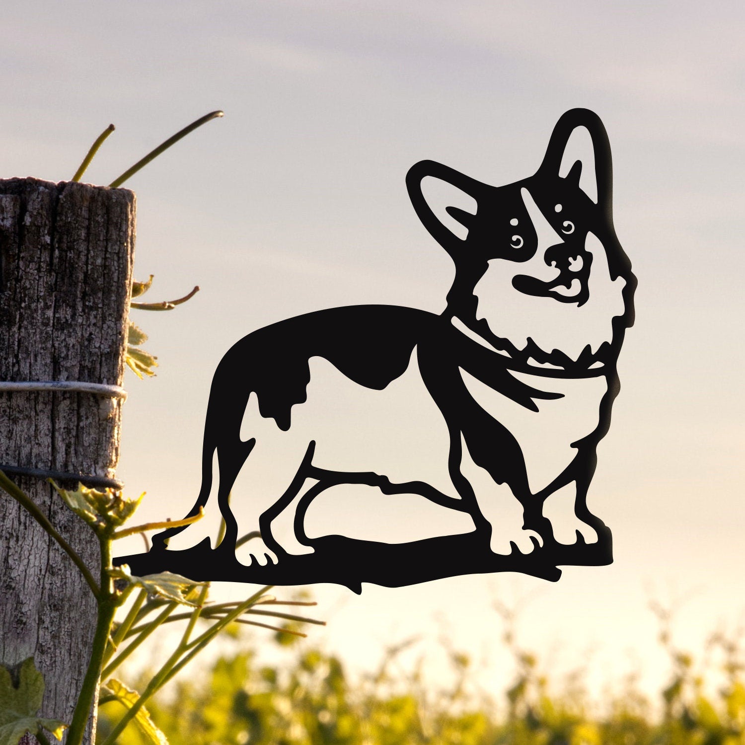 Metal Corgi Silhouette Puppy – Usa Steel Dog Sign Cutout – Rustic Outdoor Home & Garden Decor – Housewarming Gift For Dog Lovers