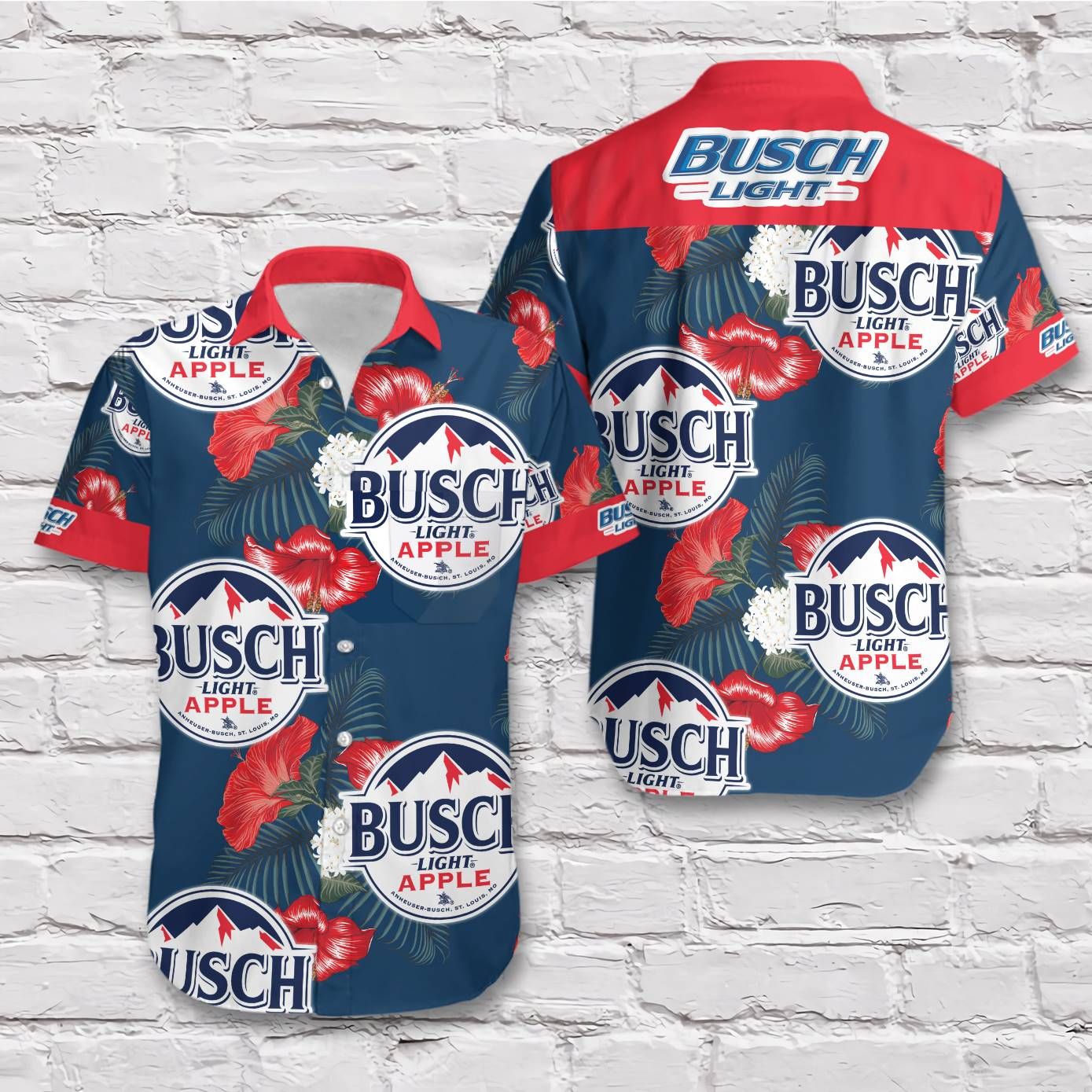 Busch Light Beer Red Apple Flavor Tropical Vibe Style Short Sleeve Hawaiian Aloha Shirts Man Shirt