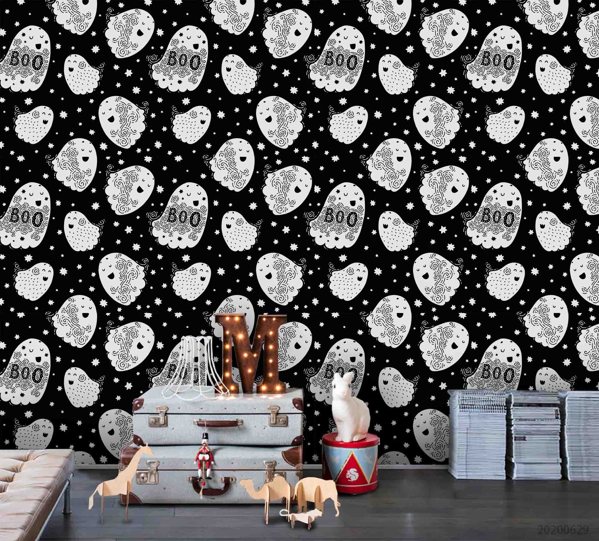 3D Cartoon Halloween Liittle Boo Pattern Wall Mural Wallpaper Lxl 304