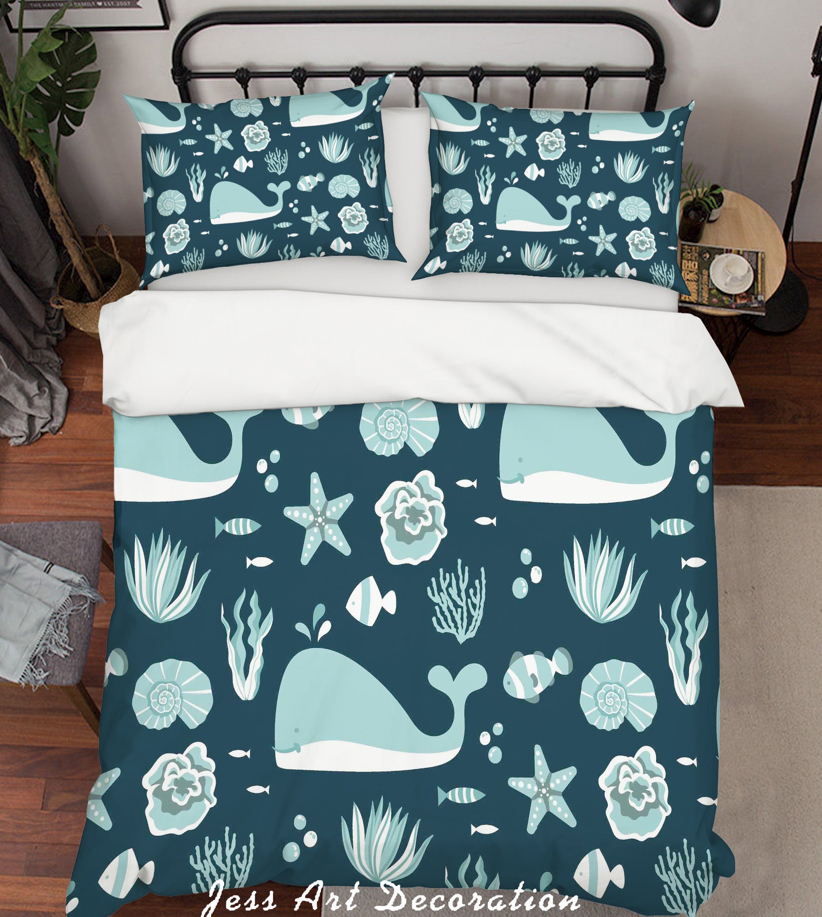 3D Cartoon Blue Whales Quilt Cover Set Bedding Set Pillowcases  8