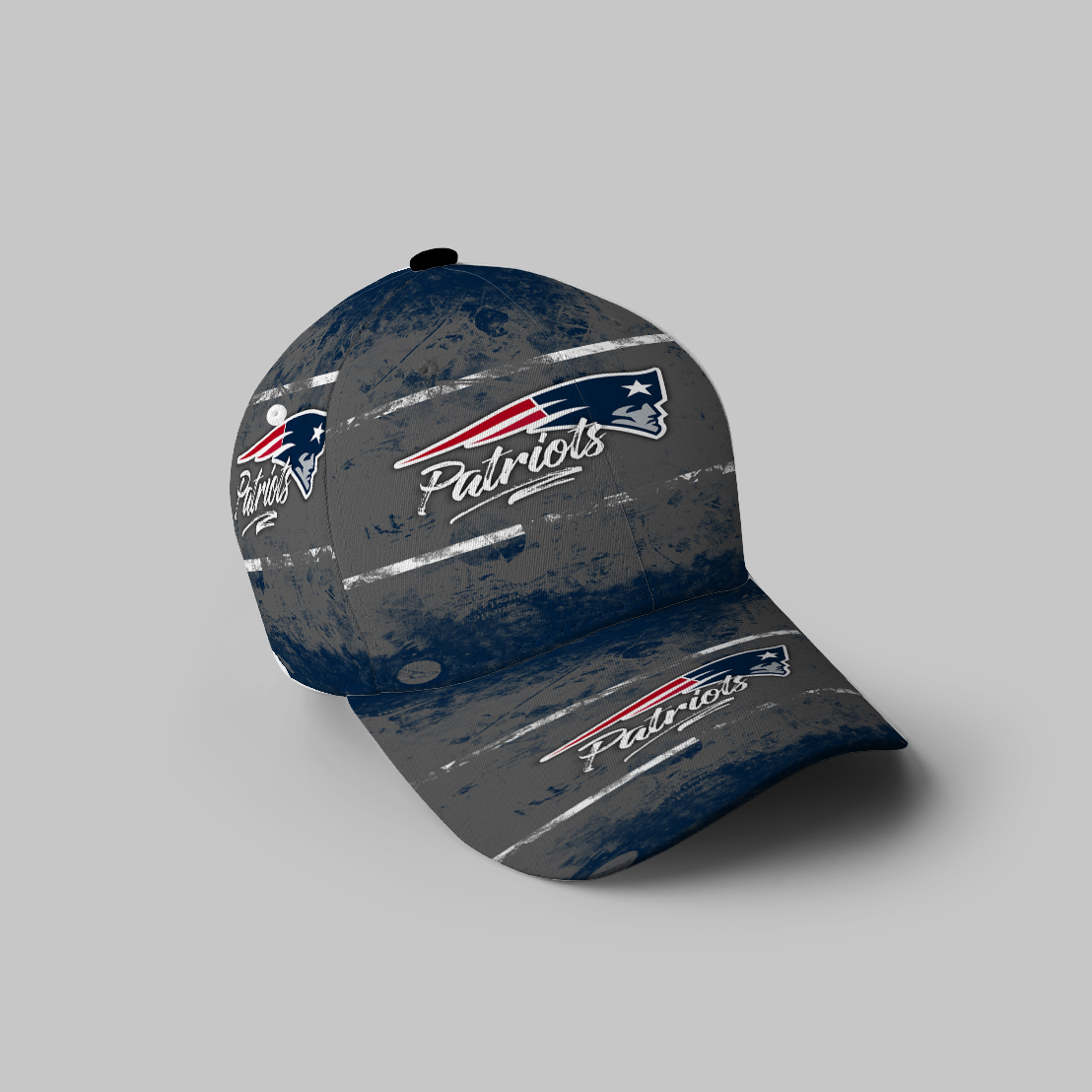 New England Patriots Gray Blue1 3D Printing Baseball Cap Classic Hat