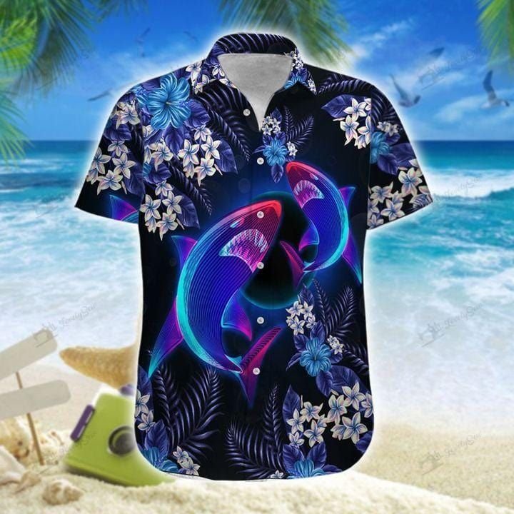 Beautiful Neon Light Shark Unisex Hawaii Shirts Beach Shorts Ha45757