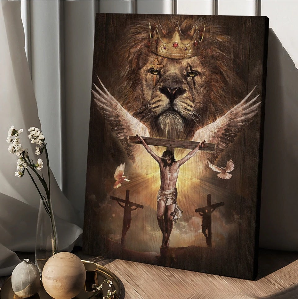 Watercolor Lion Jesus On Cross – Matte Canvas