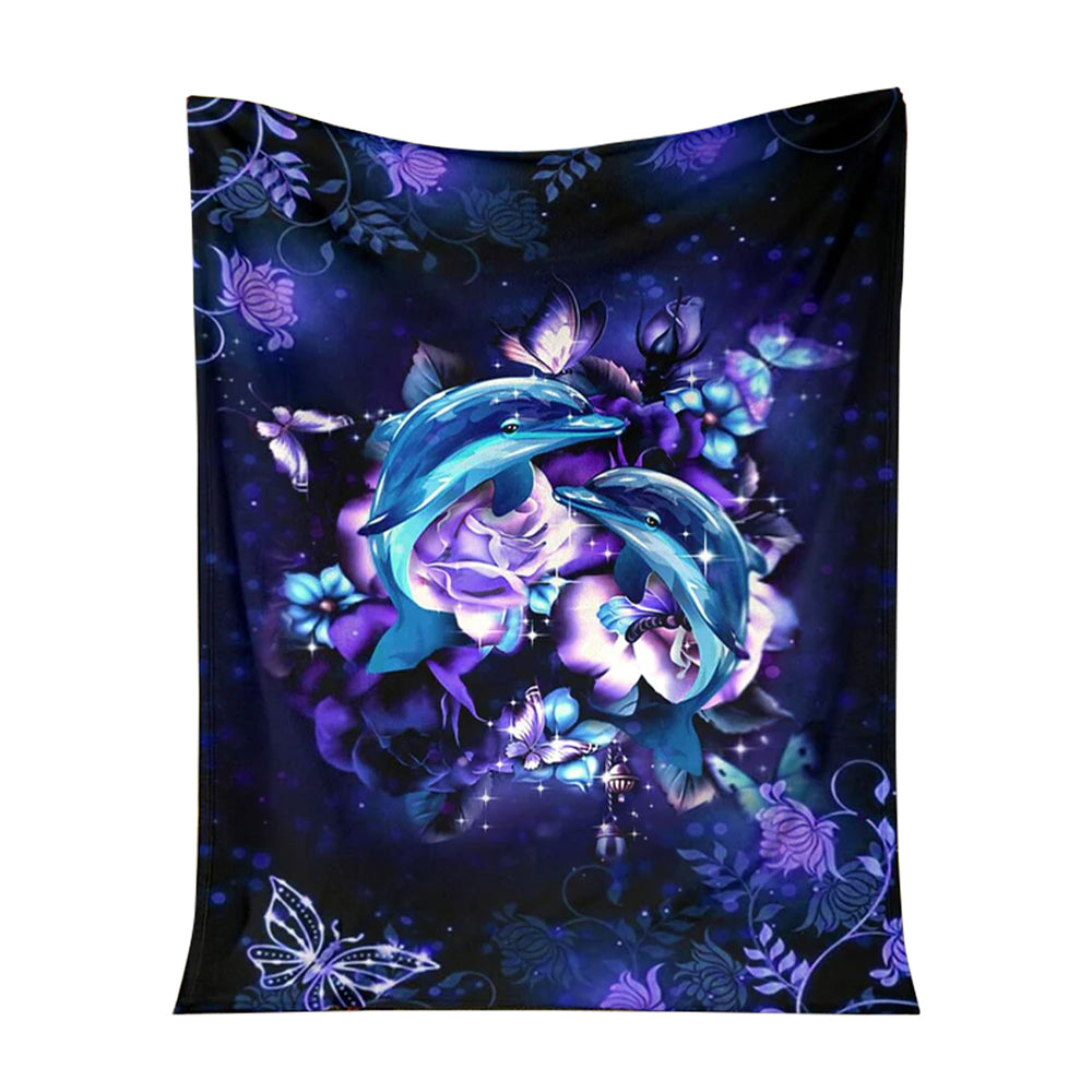 Dolphin And Blue Flowers Dolphin – Flannel Blanket