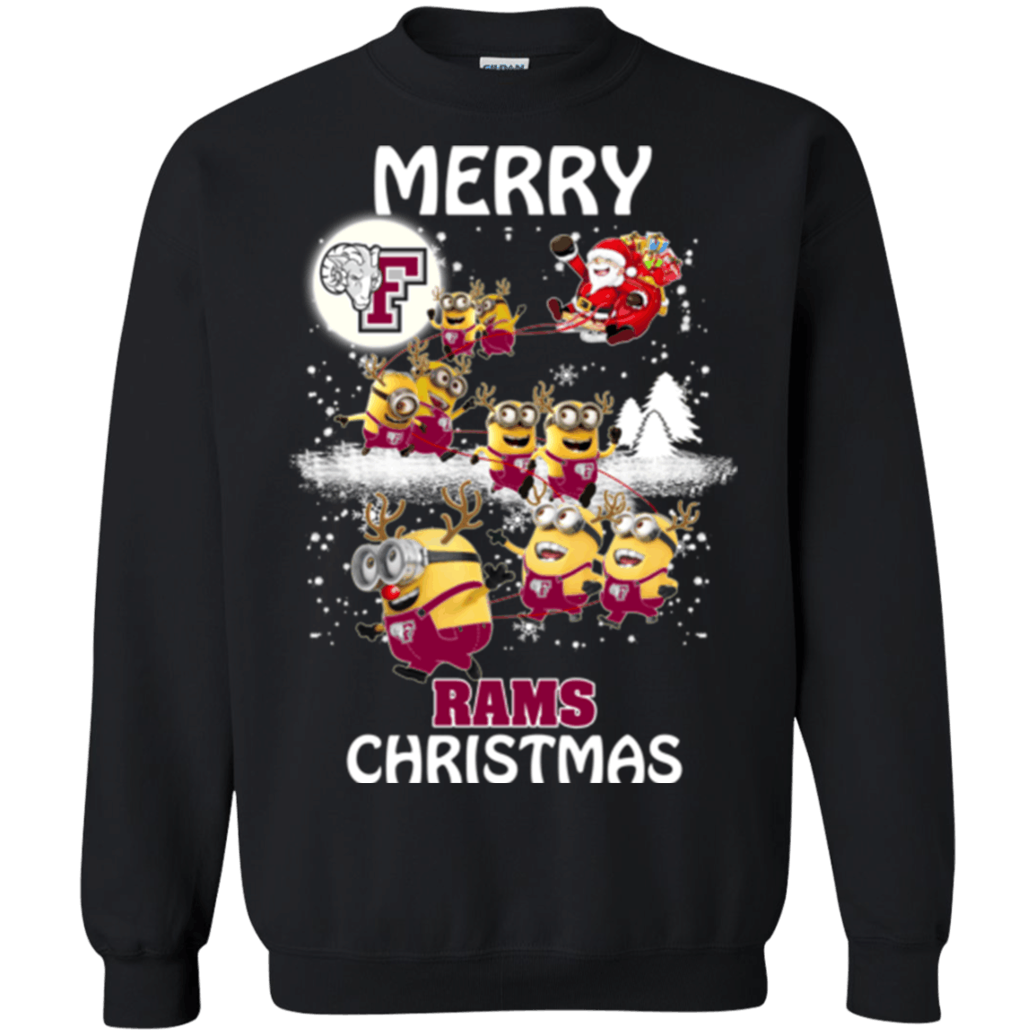 Great Fordham Rams Minion Ugly Christmas Sweaters Santa Claus With Sleigh Hoodies Sweatshirts