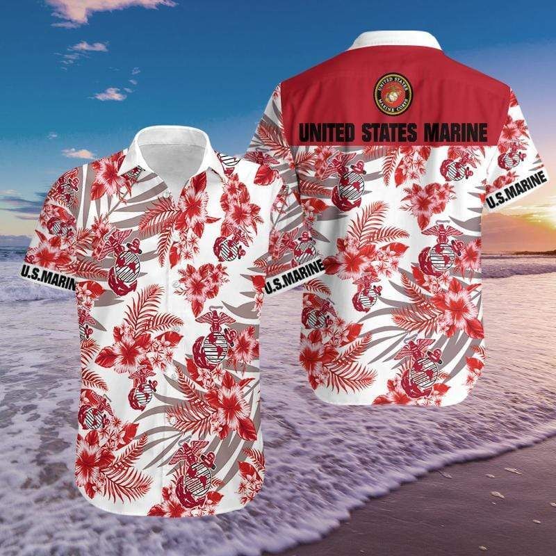 Buy Us Marine Red Hibiscus Hawaii Aloha Shirts Ha110021