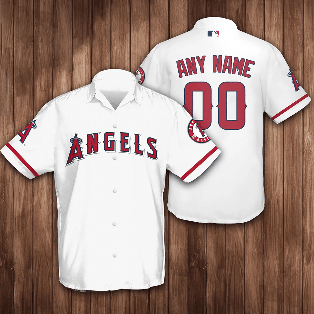 Personalized Name And Number Los Angeles Angels Baseball All Overprint 3D Hawaiian Shirt White