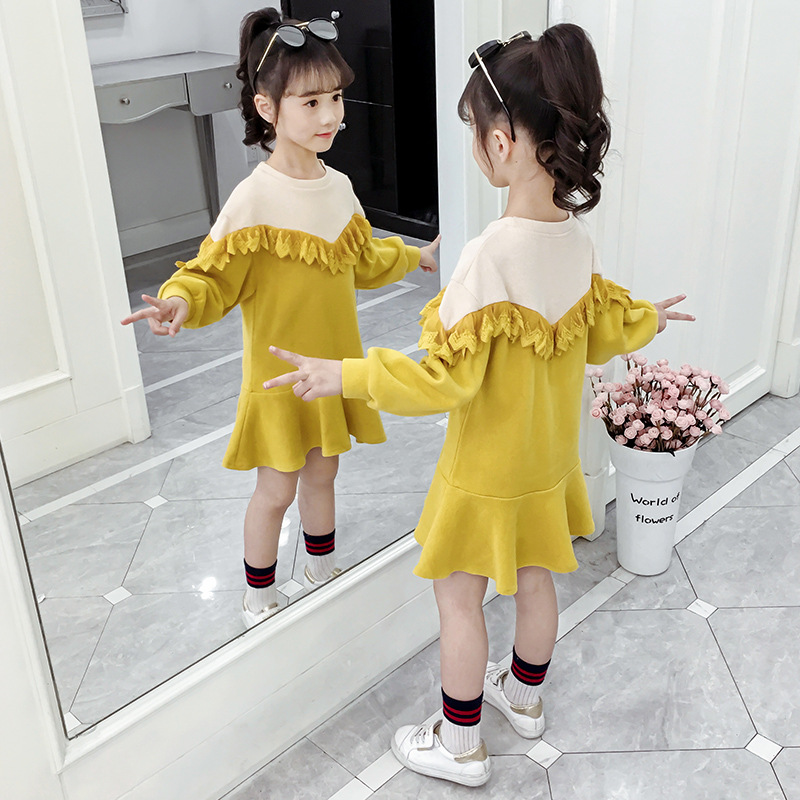 Baby Girls Spring Autumn Long Sleeve Ruffle Dresses Teenage Birthday Party Clothes New Patchwork Gown Casual Wear 3 4 7 10 12yrs alx