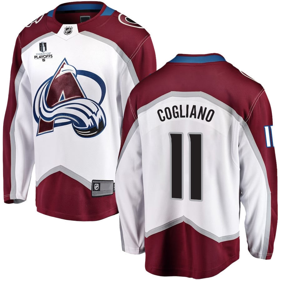 Andrew Cogliano 11 Colorado Avalanche Stanley Cup 2023 Playoffs Patch Away Breakaway Men Jersey – White