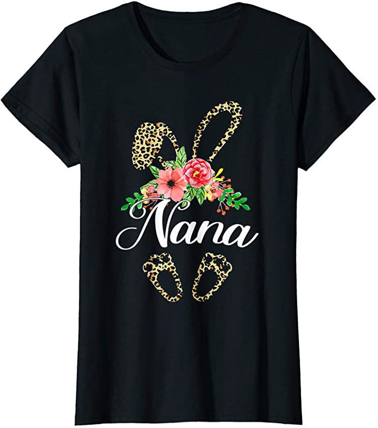 Womens Mother’s Day Easter Flower Nana Leopard Bunny T-Shirt