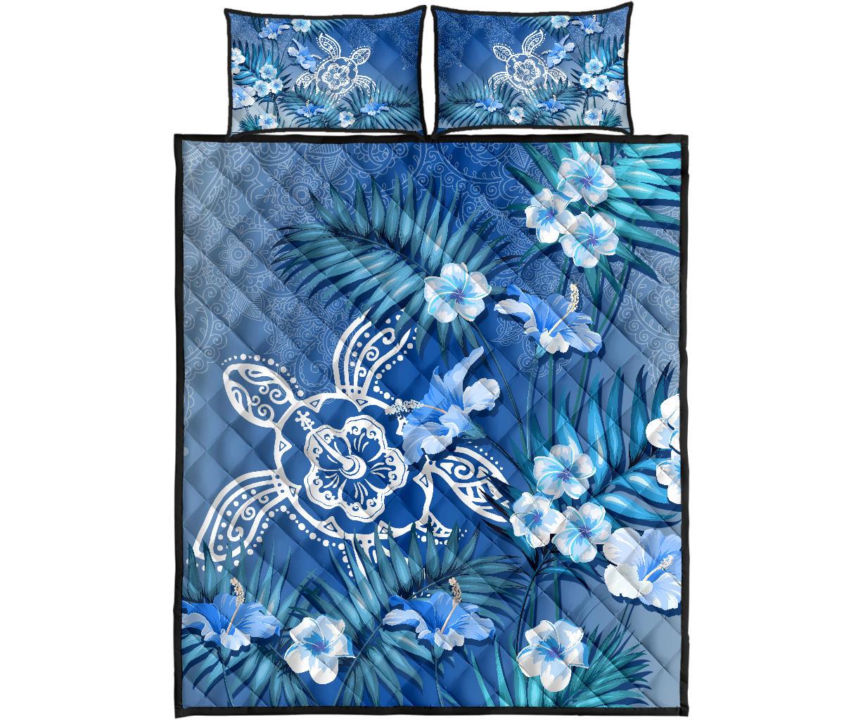 Hawaii Turtle Tropical Flower Polynesian Quilt Bed Set – Anna Style – AH – J2