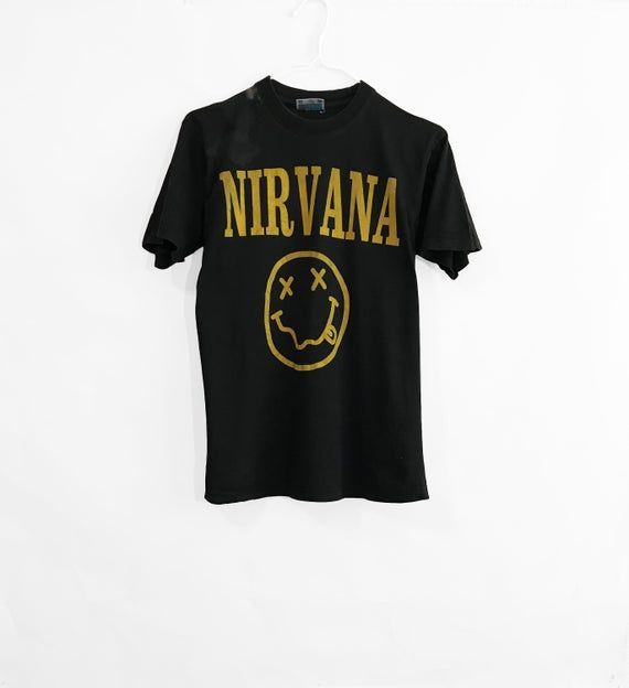 Vintage 90 S Nirvana Smiley Face Shirt Rare Retro Grunge Alternative Rock Band Promo Concert Tour Album Merchandise Black Shirt