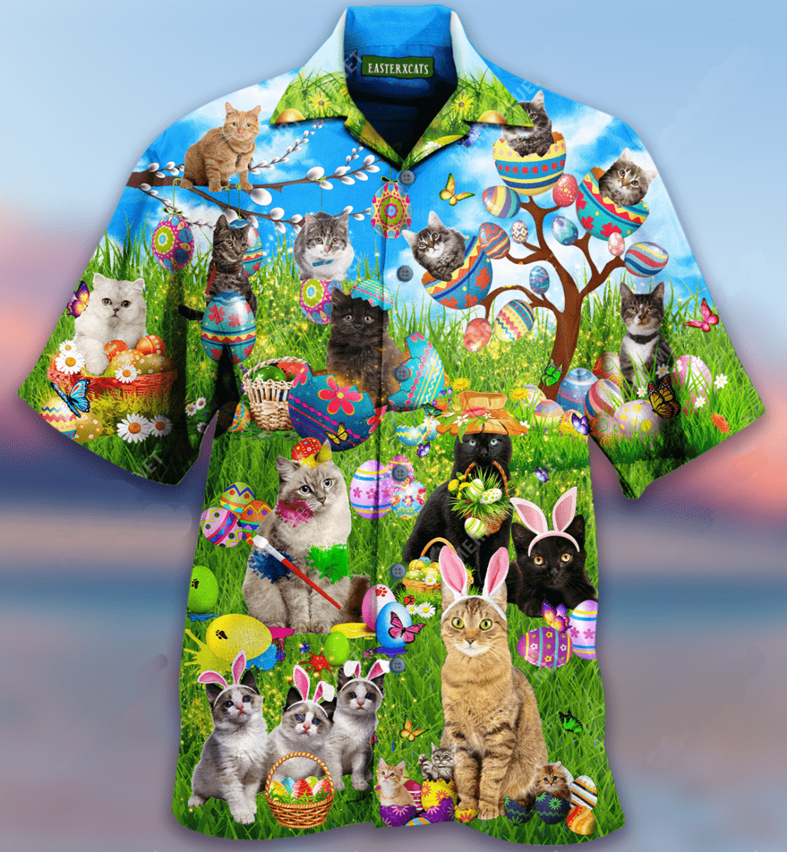 Buy Funny Cat Happy Easter Hawaii Aloha Shirts Ha11704