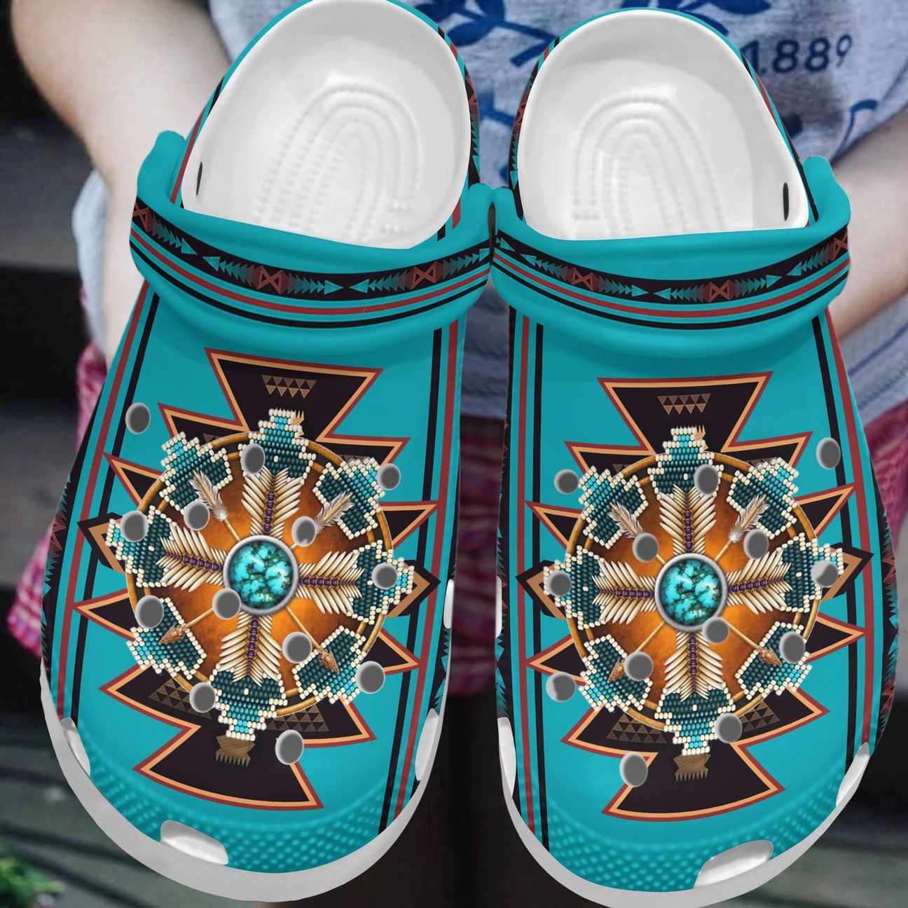 Native American Personalized Clog, Custom Name, Text, Color, Number Fashion Style For Women, Men, Kid, Print 3D Blue Background