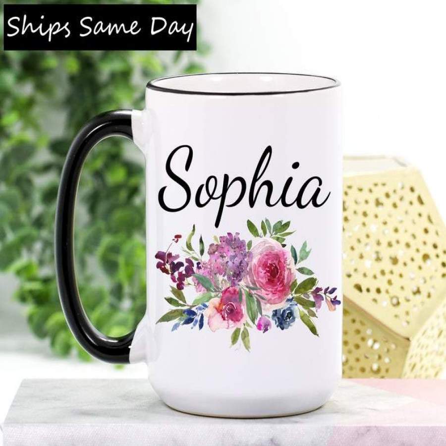 Personalized Name Mug for Women & Girls – Custom Name Coffee Mug – Name Coffee Cup Floral Design – Personalized Gift for Her – Mug With Name