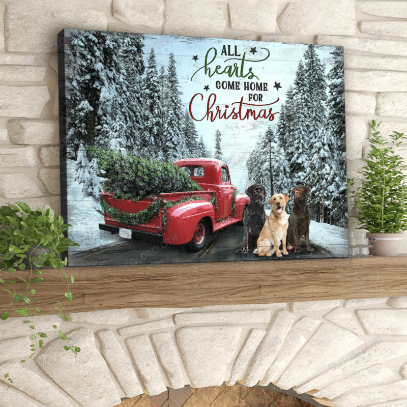 Canvas Wall Decor Christmas Gifts Red Truck And Labrador Retriever All Hearts Come Home For Christmas Ty209011