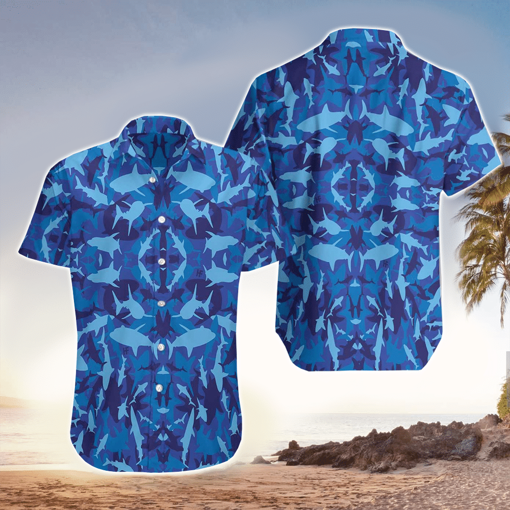 Shark Mens Hawaiian Shirt, Shark Button Up Shirt Hawaii Shirt Men, Aloha Shirt