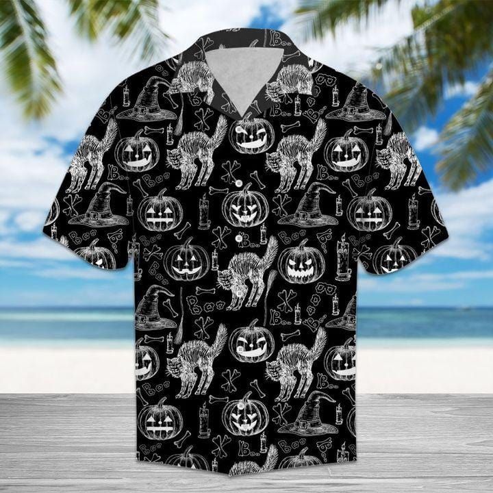 Felacia Halloween Black Cat Unisex Hawaiian Ha109238