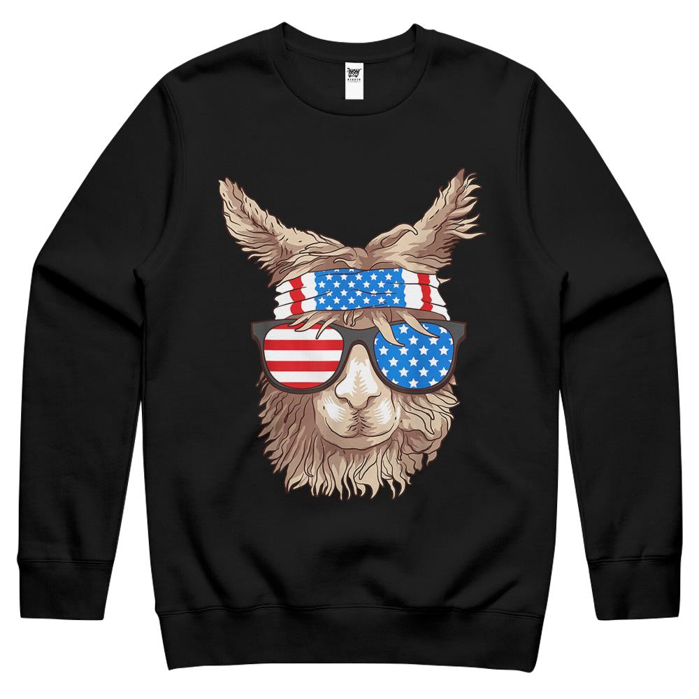 4Th July Shirts, Fourth Of July Crewneck Sweatshirt, Patriotic Shirt Womens Men, Usa Patriotic Llama Cute Animal Lovers Funny America Gift Crewneck Sweatshirt