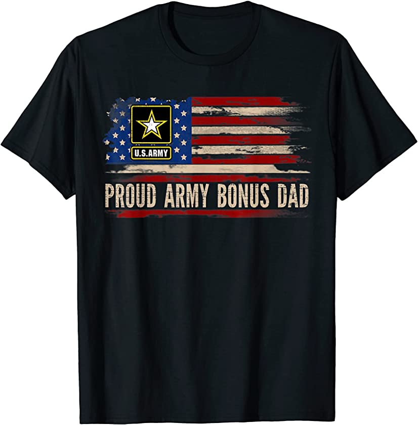 Vintage Proud Army Bonus Dad American Flag Veteran Gift T-Shirt