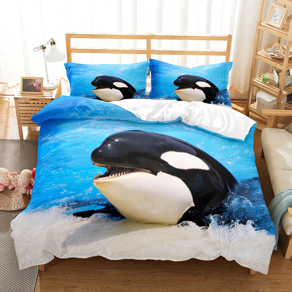 Fashion Blue Dolphin Duvet Cover Set Cute Aniaml Bed Linen Pillowcase Luxury Home Texitle Queen Full Size 3D Bedding Sets Sea