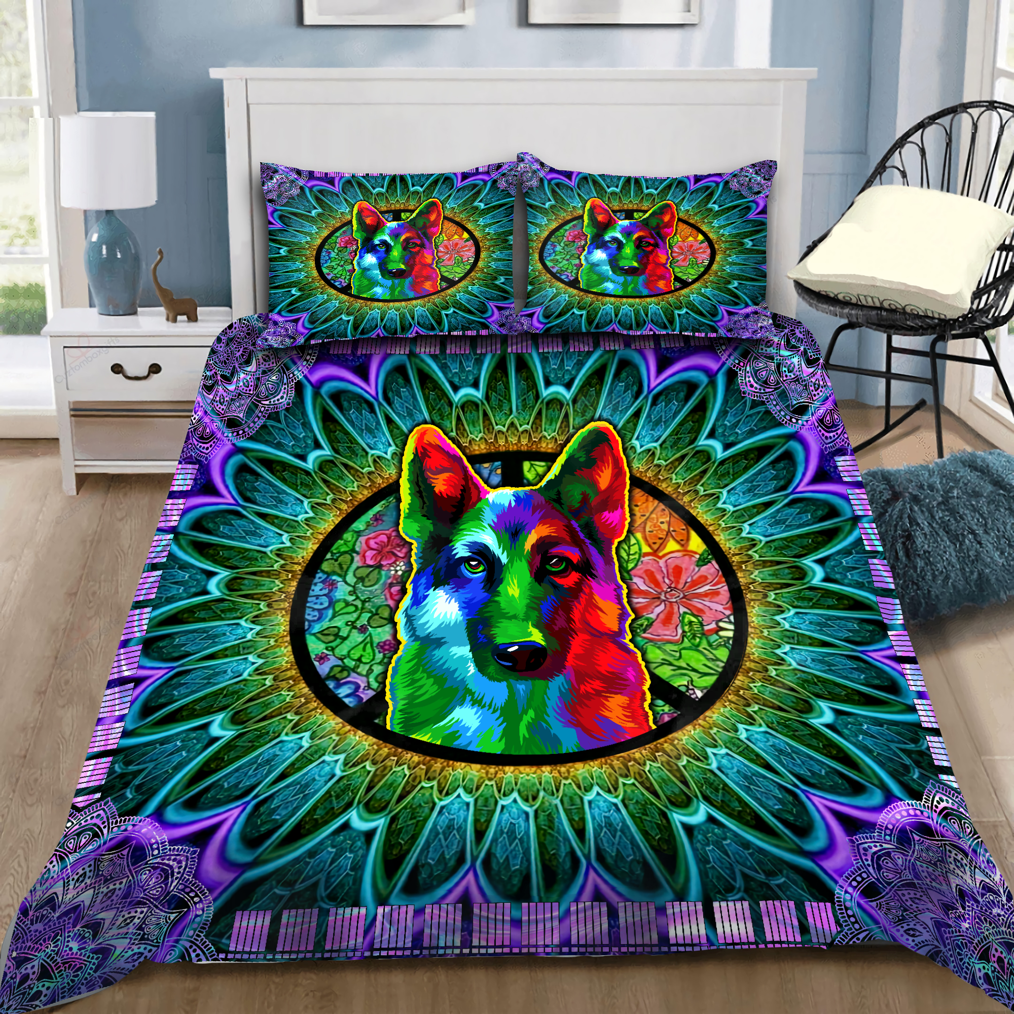 3D German Shepherd Psychedelic Bedding Set Vp17102003