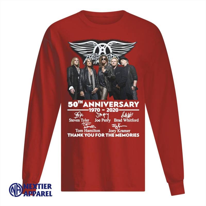 Aerosmith 50th anniversary 1970-2020 signatures thank you for the memories shirt Men’s Long Sleeved T-Shirt