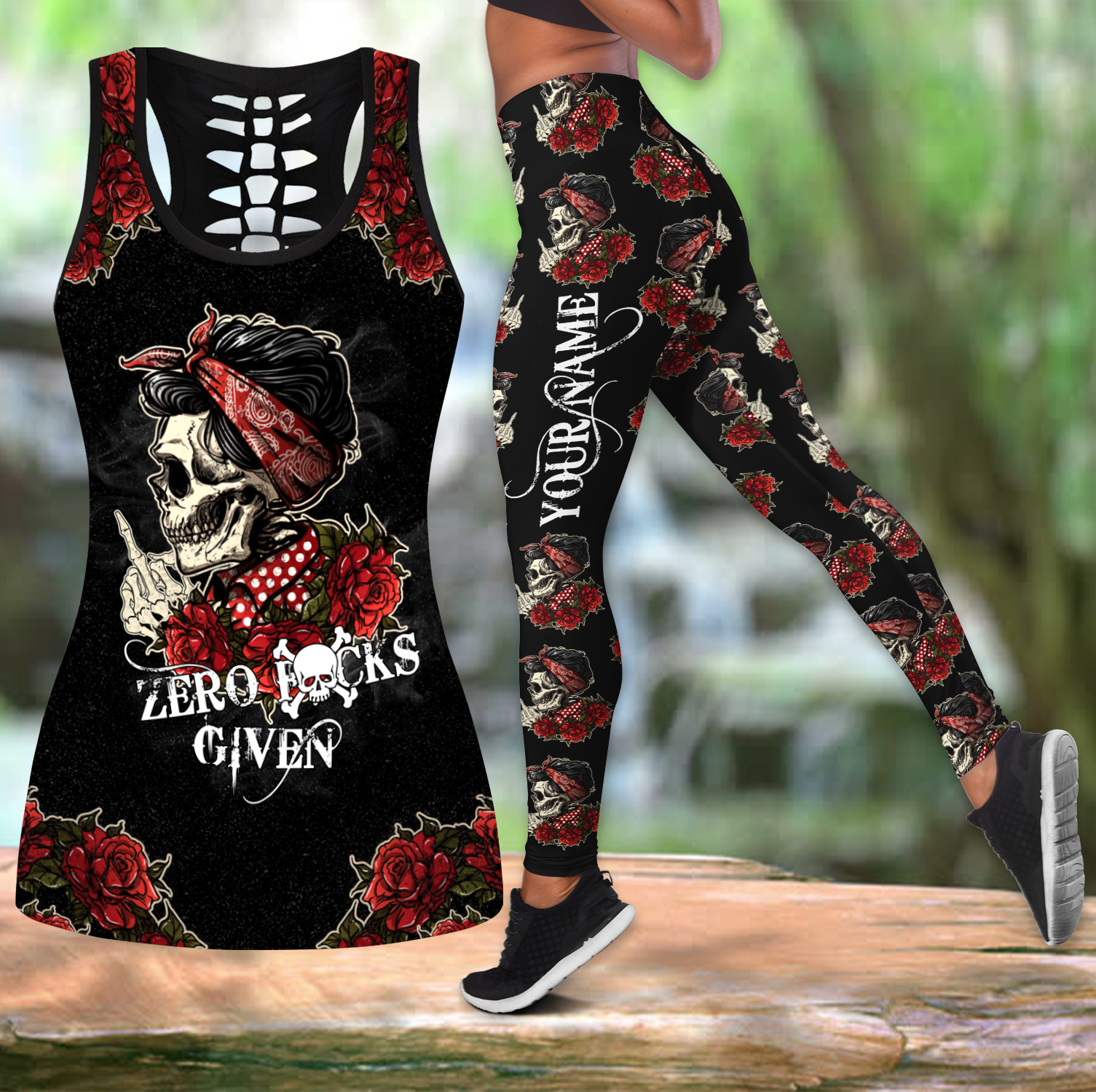 Zero Fuk Given Rose Flowers Combo Tank-Top And Legging 3D All Over Print