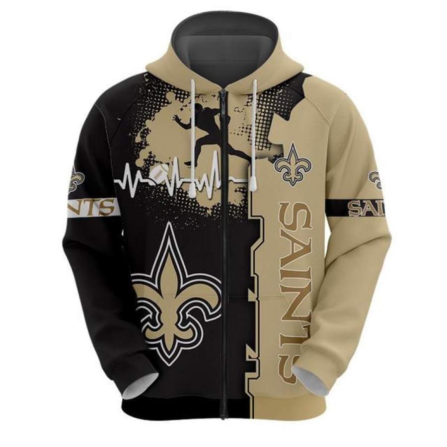 New Orleans Saints Beating Curve 3D Zipper Hoodie