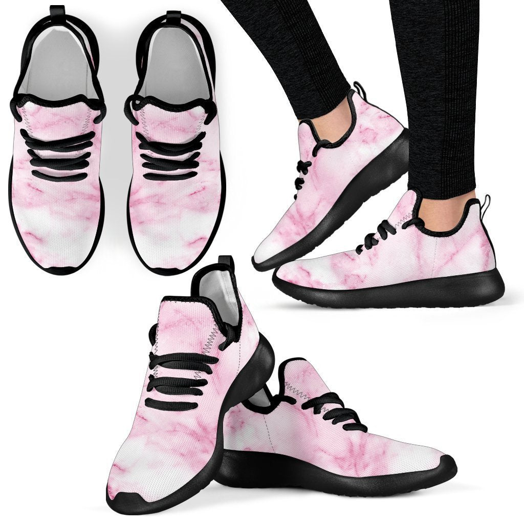 White Pink Marble Print Mesh Knit Shoes