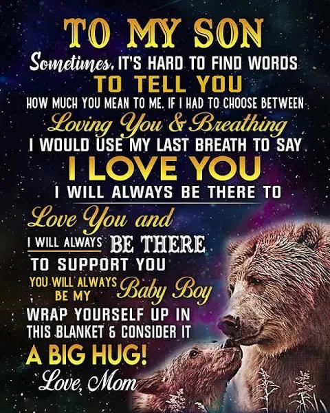 To My Son Sometimes It’S Hard To Find Words Mom Bears Galaxy Fleece Blanket Gift For Son From Mom Home Decor Bedding Couch Sofa Soft And Comfy Cozy