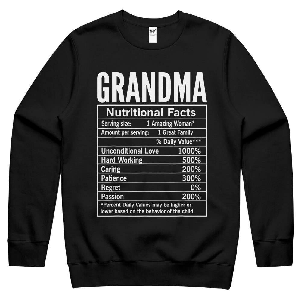 Nutritional Facts Shirt, Nutrition Facts Crewneck Sweatshirt, Grandma Nutritional Facts Funny Grandmother Crewneck Sweatshirt