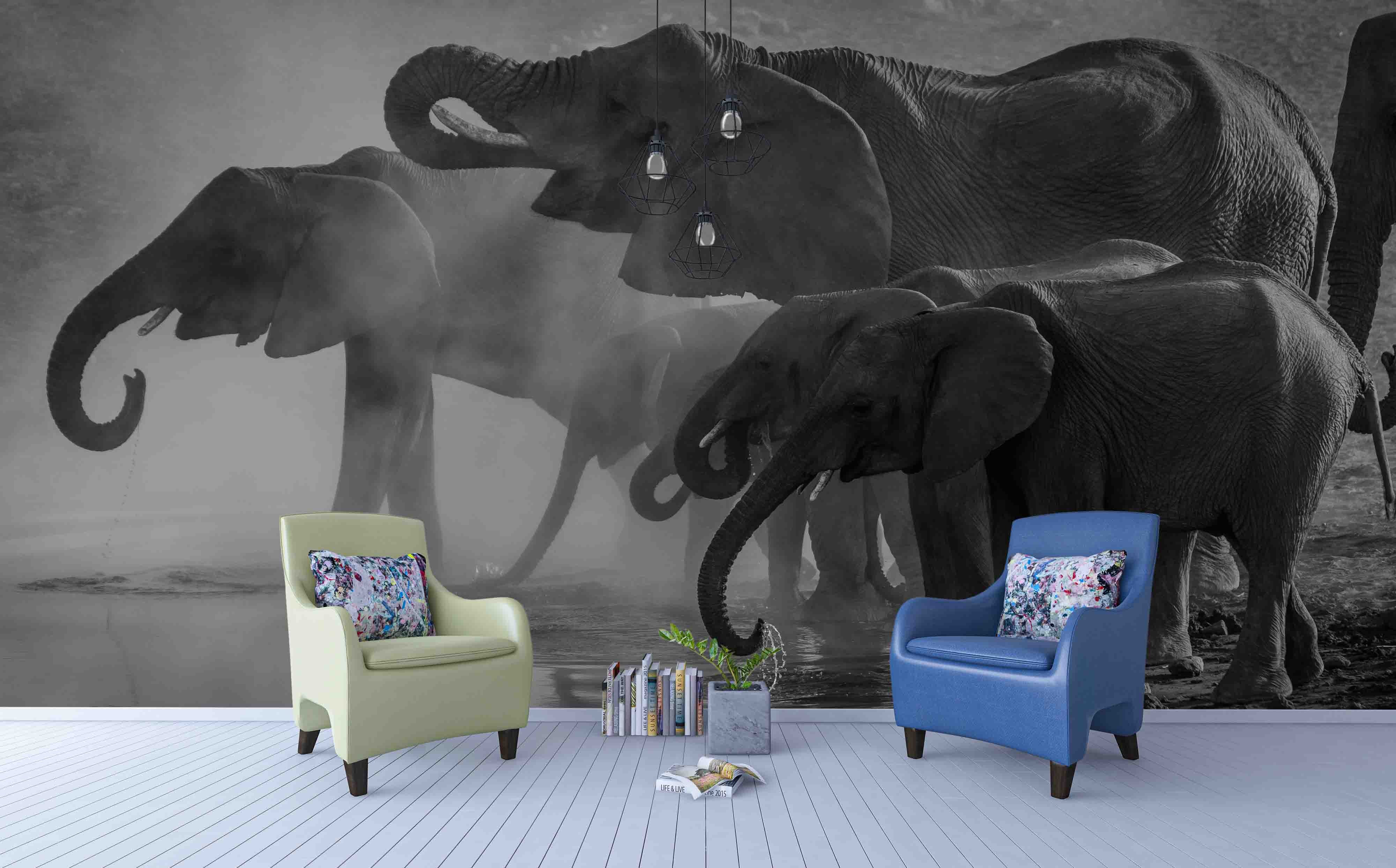 3D Black Elephant Wall Mural Wallpaper 55