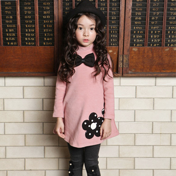 Autumn winter thick Girl sweatshirts fashion cotton Embroidered Princess Dress Butterfly Tie turtleneck Sweater baby kid clothes alx